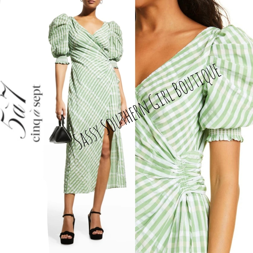 🆕⭐Cinq a Sept 5 à 7 green plaid midi dress